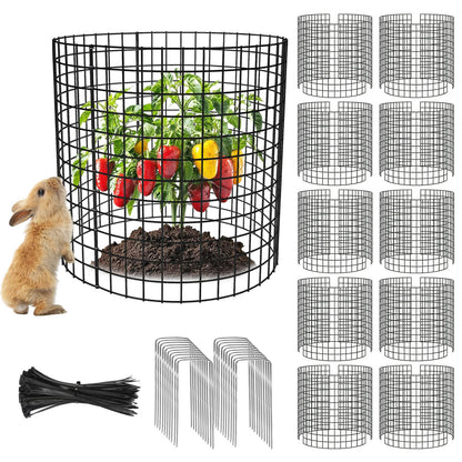 Yudlto 10 Pack Plant Protectors from Animals, 12×14in Wire Plant Protector Covers, Metal Garden Cloche with Ground Stakes and Zip Ties for Deer and Rabbit Protection in Outdoor Gardens