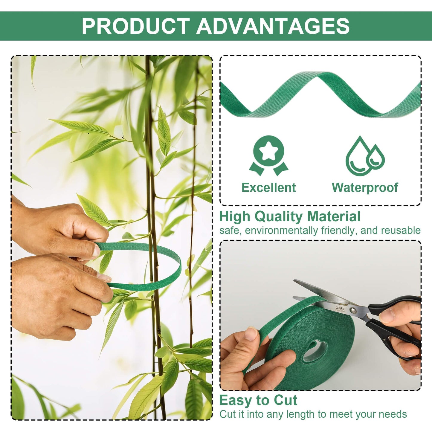 BZHYZKX Plant Tape for Climbing Plants, 6 Rolls, 196 Ft x 1/2 Inch, Reusable Adjustable Green Garden Tape for Plants, Soft Plant Ties for Outdoor Indoor Plants