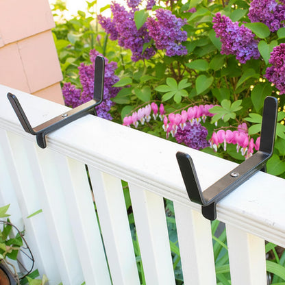 Oakestry Flower Box Deck Railing Brackets Pair Wrought Iron Black Powder Coated Heavy Duty Holder Outdoor Garden Patio Balcony Organizer Decorative Mount Accessory Fits 2 x 4 Inch Rail