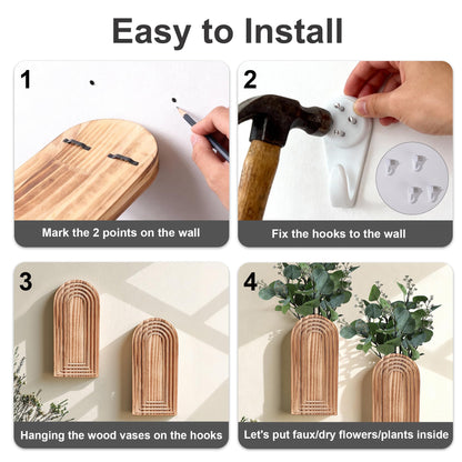 DREAMLOOM 2 Pack Wooden Wall Vases with Fake Plants, Wall Hanging Planters Boho Modern Farmhouse Indoor for Narrow Spaces Entryway Bathroom Home Office Decoration, Black