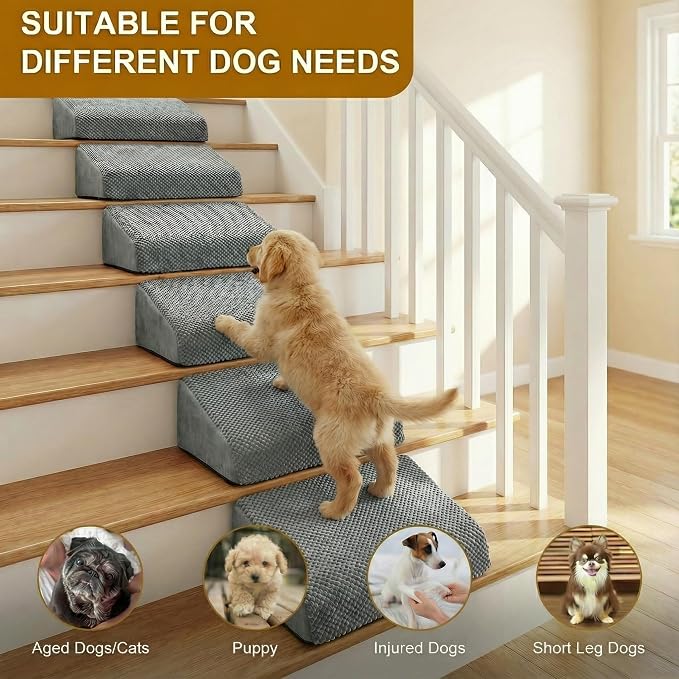 3-Pack Dog Ramp for Stairs, 40D High-Density Foam Pet Steps with Gentle 20°Slope for Staircase Stairs, Non-Slip Puppy Ramp for Small, Senior & Injured Dogs