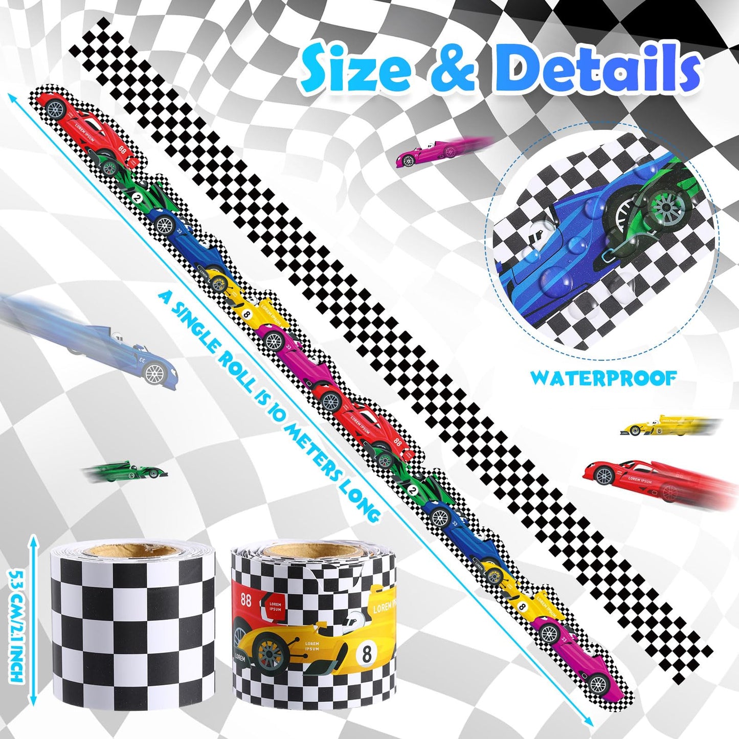 Trandraft 2 Rolls 65.6ft Racing Car Board Borders Decorations Checkerboard Bulletin Board Strips Racing Classroom Decor Back to School Bulletin Trim Borders for Home Office