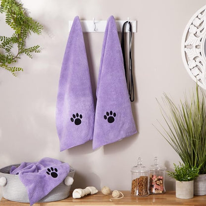 Bone Dry Pet Grooming, Embroidered Microfiber Towel Drying Collection, 15x30, Lavender