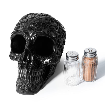 Skull Salt & Pepper Shaker Set, Decorations Kitchen Spice Holder, Evil Human Medieval Polyresin Skull Salt & Pepper Holder, Day of the Dead Home Kitchen Organizer Decor Gifts for Her and Him
