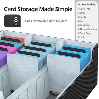 3-Row【2400+】 Trading Card Storage Box, Card Organizer Holder with 8 Dividers, Case Fit for MTG TCG Magic Commander Deck Playing Cards, Deck Box for Sport Card