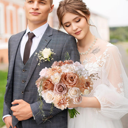 Kisflower Flowers Artificial Combo Cake Flowers Decorations Fake for DIY Wedding Bridal Bouquet Centerpieces Arrangements (Boho Nude)