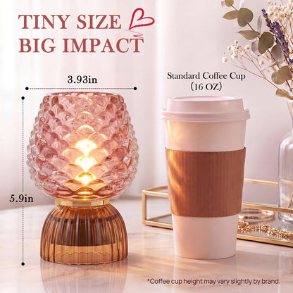 SisiHokai Battery Operated Lamp with Timer, Cute Small Cordless Glass Table Lamp for Home Decor, Kitchen, Bathroom, Birthday Gift for Women, Pinecone, Pink