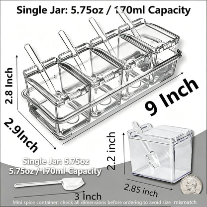 EOREA 4 Pack 5.75oz Plastic Clear Condiment Containers with Lids and Spoons