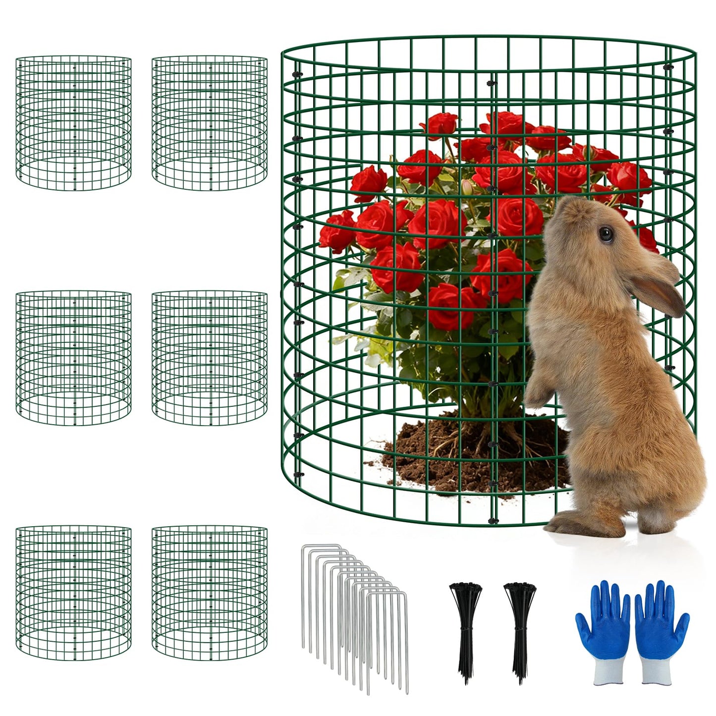 6 Pack Plant Protectors from Animals, 12''x14'' Metal Plant Cages for Outdoor Plants, Garden Plant Protector with Stakes & Zip Ties, Keep Rabbits Squirrels Out, Plant Cage for Flowers Vegetables