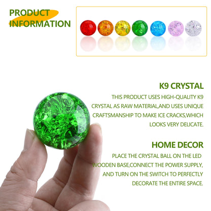 LOULIQIGIFT 7 Colors Ice Cracked Balls with LED Wooden Base 40mm Healing Sphere Balls Set Crystal Chakra Night Light Decor