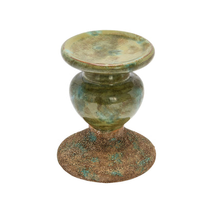 Creative Co-Op 2-Tone Sculptural Terracotta Pillar Candle Holder, Distressed Green