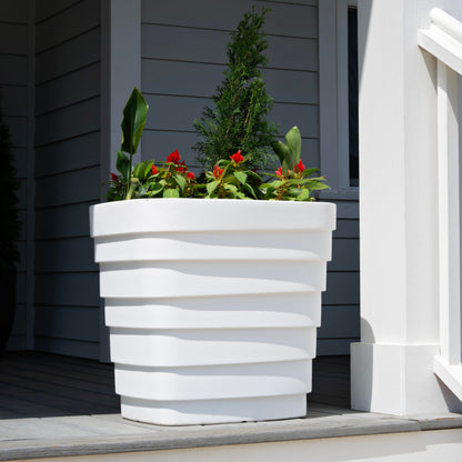 Step2 Wave 20x24 Planter, Large Planters for Outdoor Plants, Gardening and Flower Pot for Patio or Porch, Efficient Drainage, Durable Plastic, White, 2-Pack