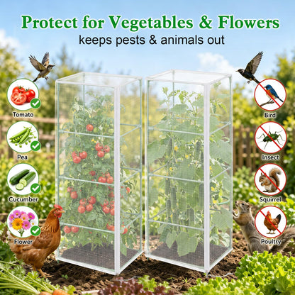 6 Pcs Tomato Netting for Garden Protection, 57" X 17.7" X 17.7" Square Tomato Cage Insect Barrier Plant Netting Mesh Cover with Zipper & Drawstring, for Vertical Climbing Plants Vegetables Fruits