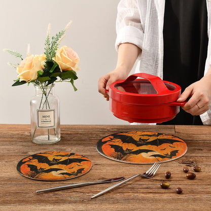 Woven Kitchen Potholders Trivets Set of 2, Halloween Bats Tree Moon Cotton Round Hot Pot Coasters Placemats for Cooking Baking Dish Pan Pot Bowl Teapot(7&9 Inches Diameter)