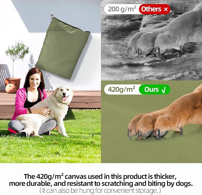 47 Inch Durable Indestructible Dog Bed for XXL Dogs, Outdoor Canvas Chew Proof Pet Crate Mat with Waterproof Washable Removable Cover, Indoor Patio Pet Pad for Crate, Green