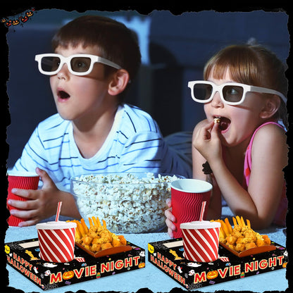 32Pcs Halloween Party Supplies Movie Night Paper Snack Trays Happy Halloween Pumpkin Candy Popcorn Drink Holder Theater Snack Boxes for Movie Theater Family Birthday Holiday Party Decorations