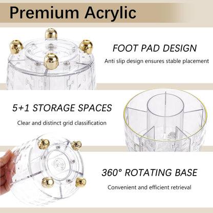 Gold Desk Accessories, Office Desk Organizers and Accessories 360°Pen Holder Acrylic Stapler Set, Phone Holder, Ballpoint Pen, Scissor, Binder Clips, Ruler, Transparent Glue, Sticky Note and Staples.
