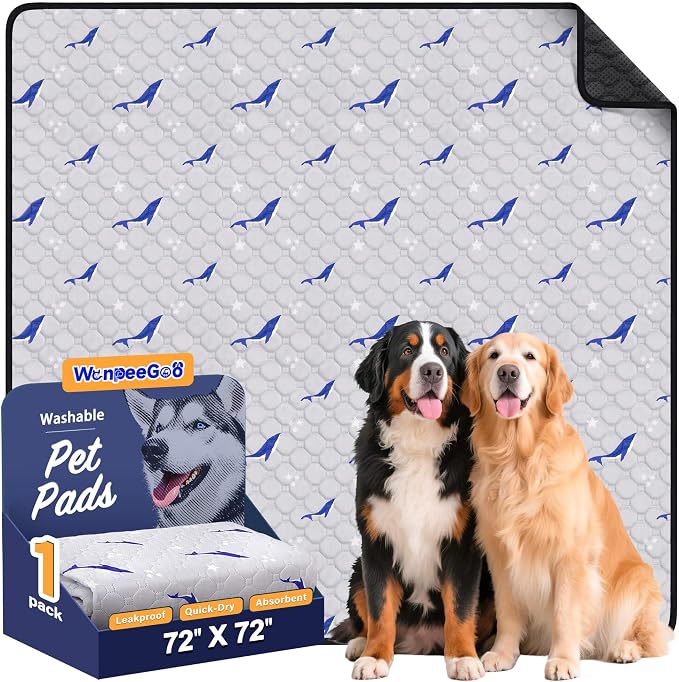 WanpeeGoo Washable Pee Pads for Dogs, 1 Pack Reusable Puppy Pads, Super Absorbent & Leakproof Dog Pads, Anti-Slip Dog Pee Pads for Puppy Training & Incontinence, Dolphin Pattern 72"x72"
