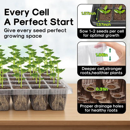 BlumWay Seed Starter Tray with Grow Light,2 Pack 80 Cells Seedling Tray Kit with Humidity Dome/Indoor Plant Starter Kit, Adjustable Brightness Plant Germination Trays-Black