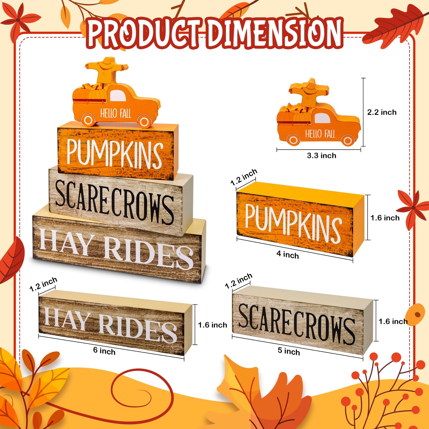 4 Pcs Fall Decor Wooden Tiered Tray Decor, Pumpkins Car Autumn Decorations Gifts for Home