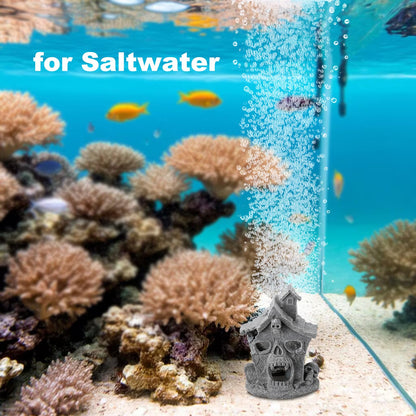 Carefree Fish Aquarium Haunted House Halloween Ghost Bubbler Decor Fish Hide-Out Ornament with 3Ft Tubing and Tiny Air Stone（No Included Air Pump
