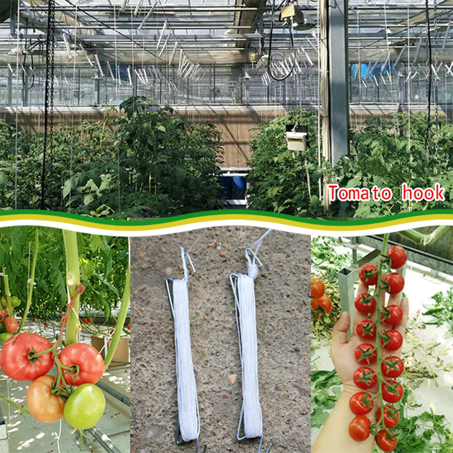 60pcs Tomato Hooks with String, Tomatoes Holder Hooks with 32.8ft Twine & Plant Support Clips, Vegetable Support J-Hook Clips Climbing Vine Crop Trellis Hooks for Vegetable Plant Fruit Flower (White)