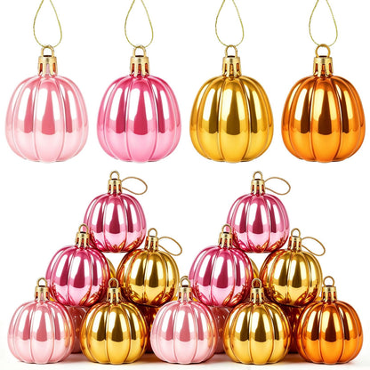 FYSUIMU 24Pcs Fall Pumpkin Hanging Ornaments Mini Pink Orange Pumpkin Hanging Ball Decorations for Thanksgiving Harvest Autumn Farmhouse Tree Decor Party Supplies