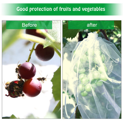 8x12 Inch 100 Pcs Penetrating Light Fruit Protection Bags- Organza Fruit Netting Barrier Bags,Garden Plant Fruit Mesh Bags with Drawstring
