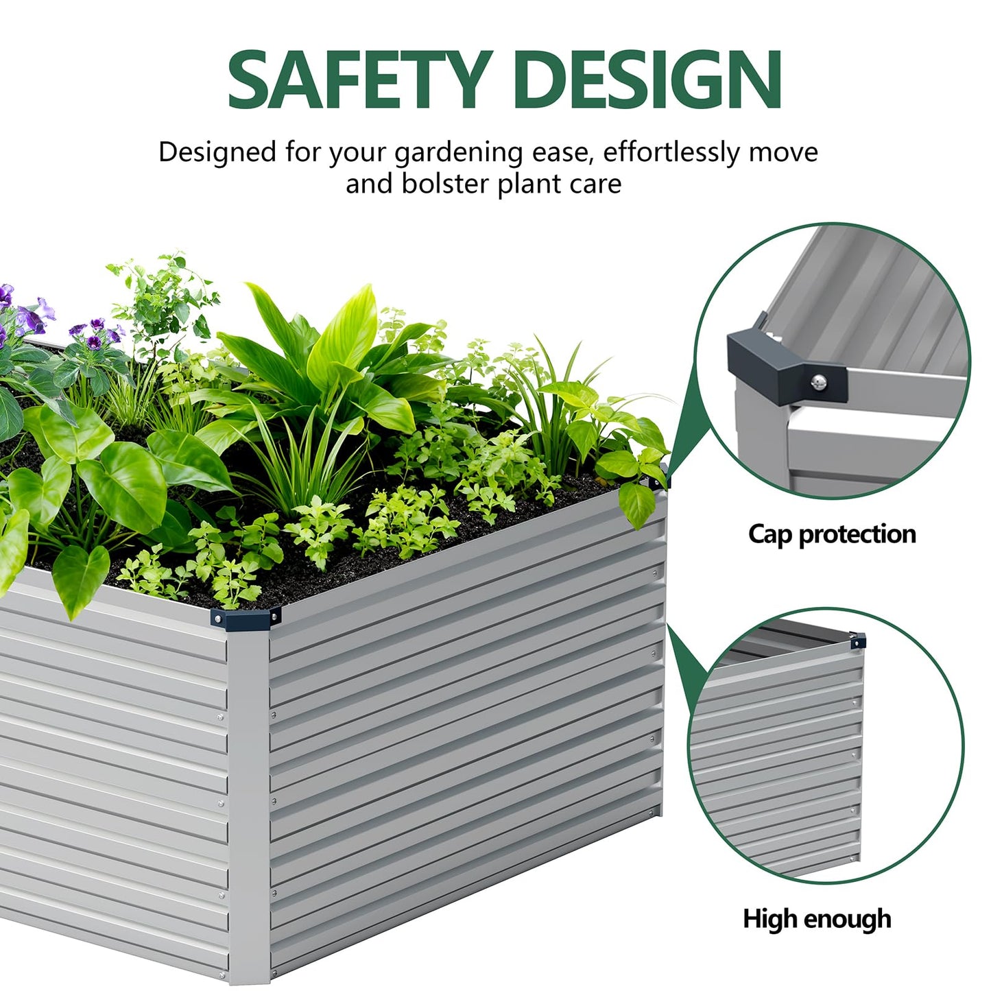 Vengarus 6x3x2FT Galvanized Raised Garden Bed Kit, Deep Root Planter Box Outdoor Large Planter Raised Beds for Planting Flowers,Vegetables and Herbs-Silver