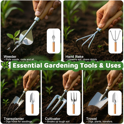 Gardening Tools 10-Piece Heavy Duty Gardening Tool Set with Fashion Durable Tote Organizer Bag, Rust-Proof Non-Slip Hand Tools, Ideal Gardening Gift for Women Gardener Gifts