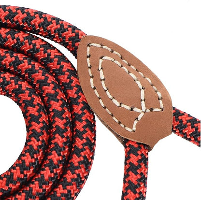Mile High Life | Mountain Climbing Dog Rope Leash with Heavy Duty Metal Sturdy Clasp | Genuine Leather Tailored Connection with Strong Stitches (Red Black, 48 Inch (Pack of 1))