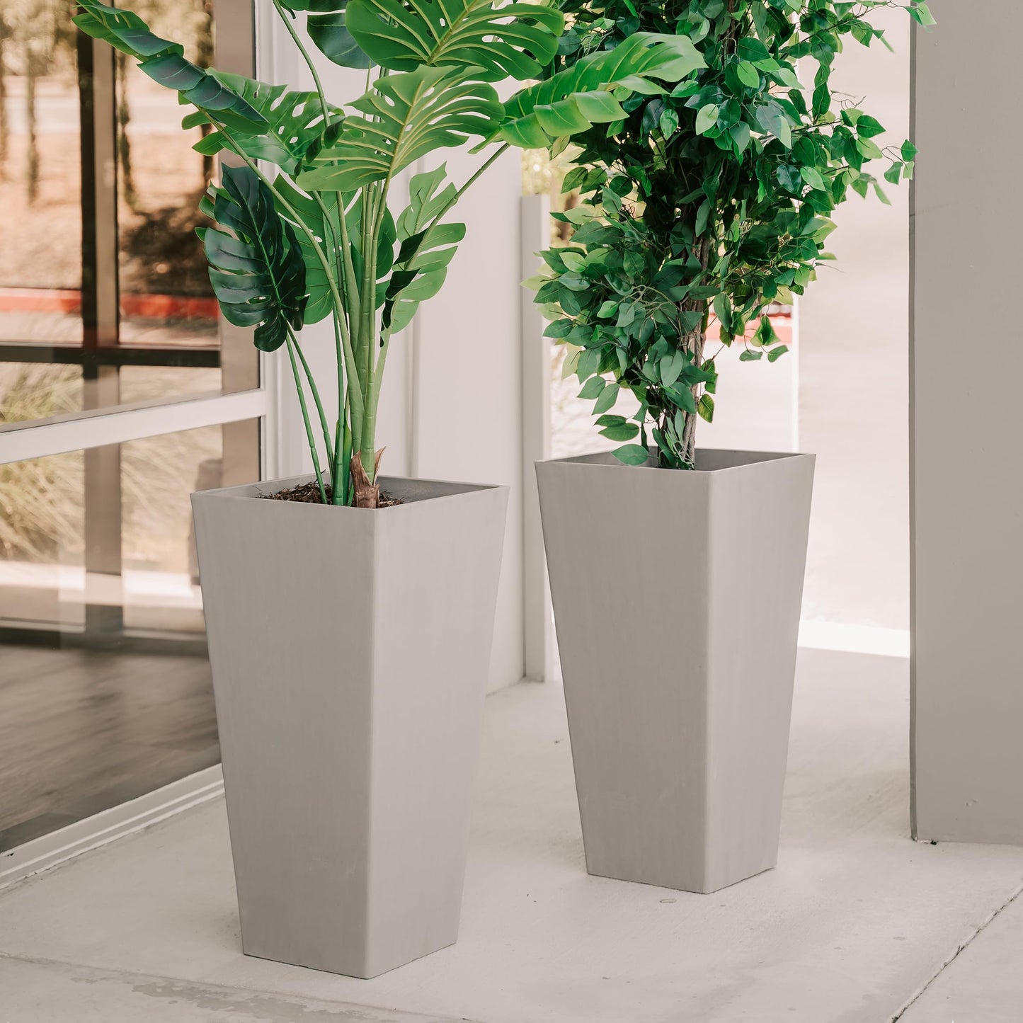 XBrand Modern 28-Inch Square Planter, Modern Tapered Perfect for Indoor & Outdoor, Patio Décor, Set of 2, Gray