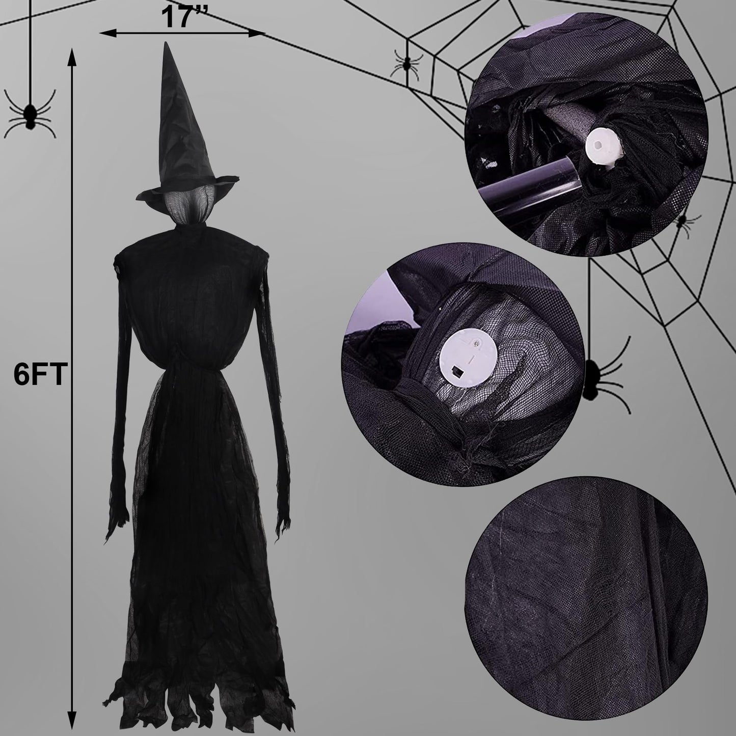 DR.DUDU 6 FT Light up Witch Stakes Halloween Yard Decorations, Set of 3