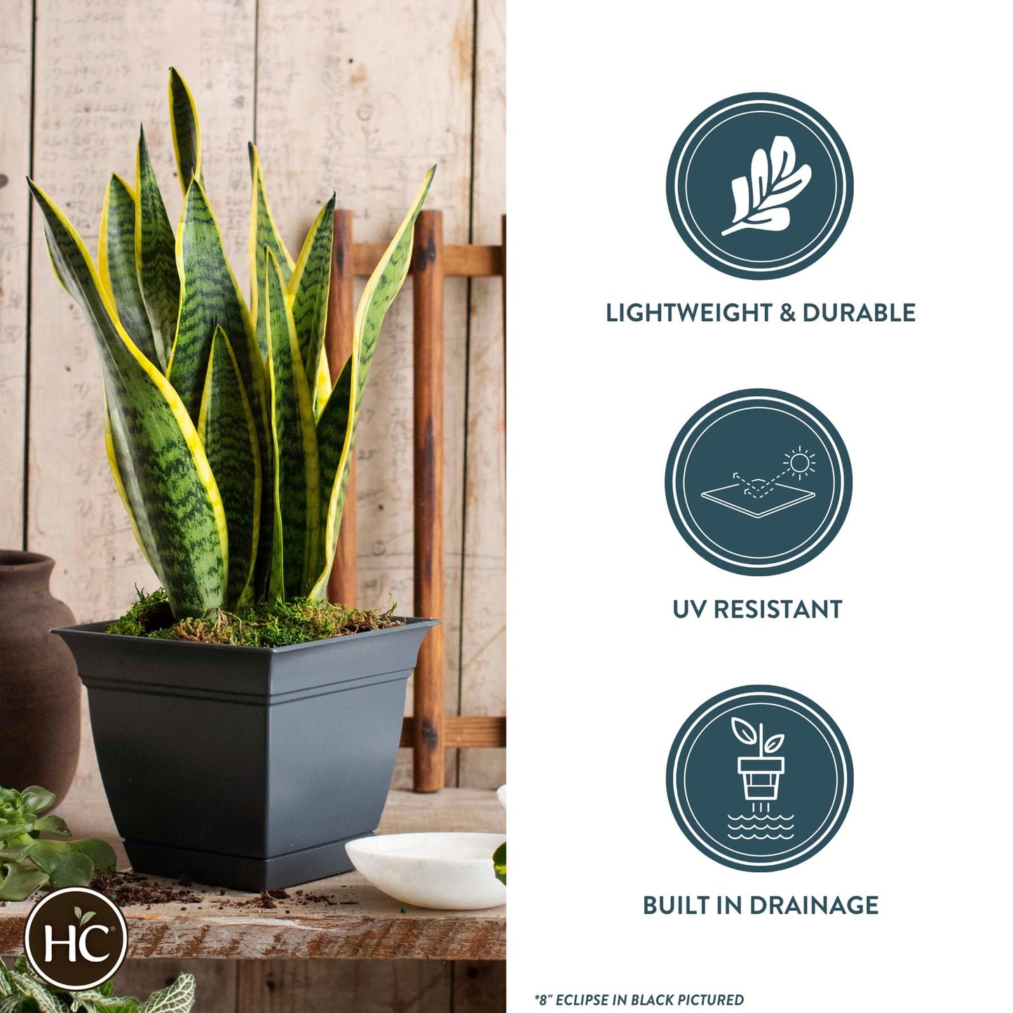 The HC Companies 10 Inch Eclipse Square Planter with Saucer – Indoor Outdoor Plant Pot for Flowers Vegetables Herbs, Clay