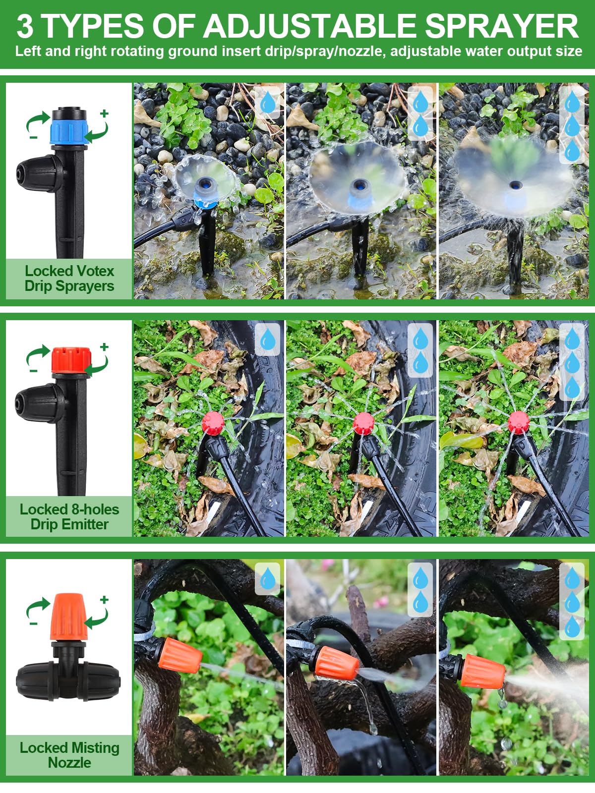207FT Automatic Drip Irrigation Kit with Water Timer, Kalolary 1/4" 1/2" Adjustable Garden Watering System with 4/7mm 16mm Tubing Micro Drip Automatic Irrigation System for Greenhouse Raised Beds Lawn