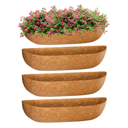 ZeeDix 24 Inch Trough Coconut Liners for Planters (4-Pack) - 100% Natural Coconut Coir Fiber Planter Liners Replacement for Window Boxes, Wall Baskets, Deck Flower Boxes, Garden Railing Fence Troughs
