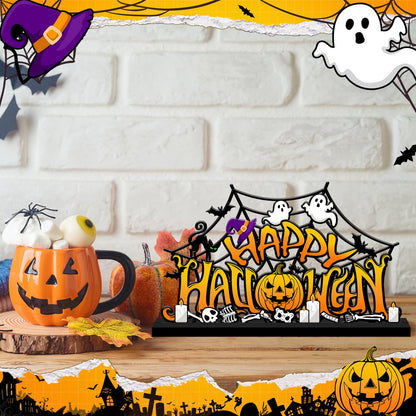 Halloween Decorations for Home Metal Tabletop Sign, Spooky Pumpkin Ghost Table Decor Rustic Farmhouse Halloween Tiered Tray Decor Metal Sign Tabletop Centerpiece for Home Mantel Shelf Desk