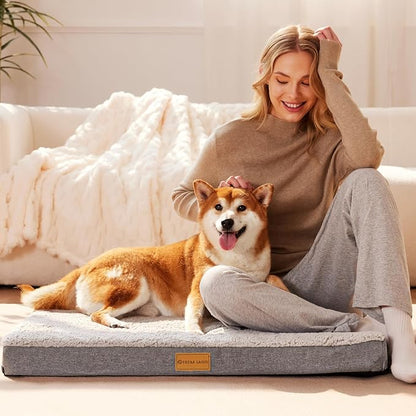 Patas Lague Orthopedic XL Dog Bed Large Sized Dog 42''X28'', Soft Waterproof Egg Crate Foam Large Pet Crate Beds Mat with Removable Washable Cover and Non-Slip Bottom, Ivory