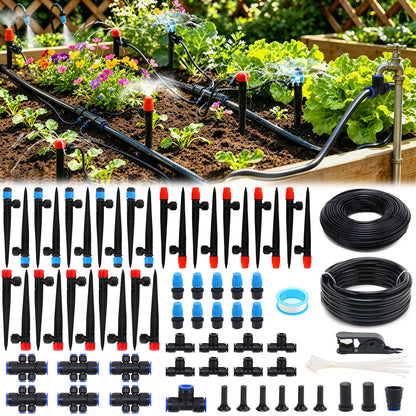 230FT Quick-Connect Drip Irrigation System Kit - 33FT 1/2" Main Tube & 197FT 1/4" Drip Line, Automatic Garden Watering System with Adjustable Emitters & Nozzles for Garden, Greenhouse, Yard, Lawn