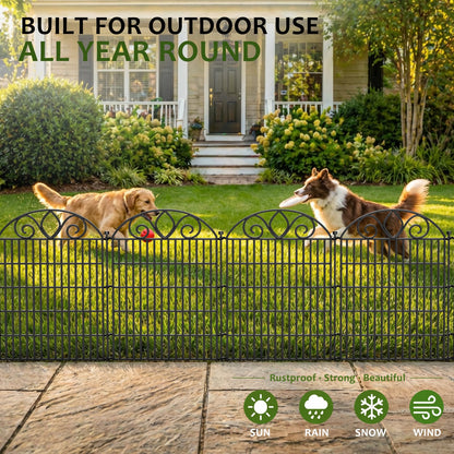 10-Panel No-Dig Tall Garden Fence – 34″H x 22′L Rustproof Metal Dog Fence, Decorative Yard & Garden Animal Barrier, Easy Install Outdoor Pet & Flower Bed Border, Temporary Fence