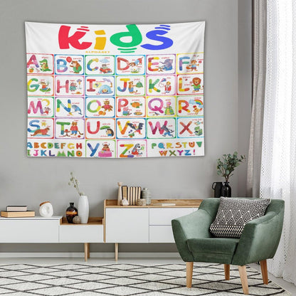 DDCBNS Learning ABC Tapestry,Cartoon Animals Alphabet for Kids Boys Girls,Funny Educational Tapestry Wall Hanging Home Décor for Nursery Study Classroom Bedroom Living Room 80" x 60"