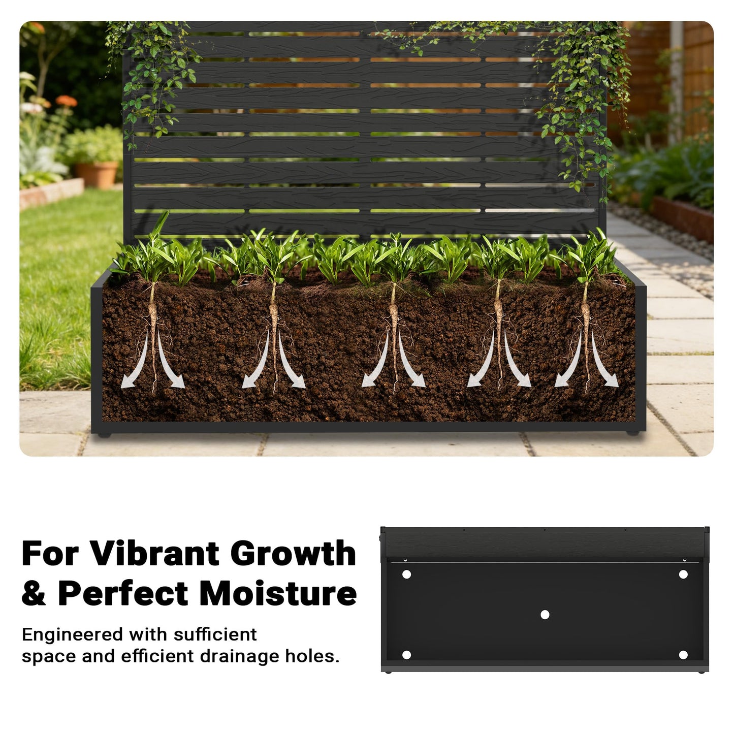 seethmi Metal Raised Garden Bed with HDPE Trellis, 45"x16"x59" Planter Box for Vegetables & Climbing Plants, Outdoor HDPE Privacy Screen Planter with Drainage Holes for Patio, Backyard, Garden