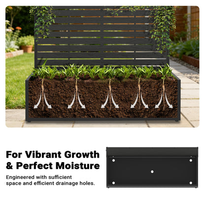 seethmi Metal Raised Garden Bed with HDPE Trellis, 45"x16"x59" Planter Box for Vegetables & Climbing Plants, Outdoor HDPE Privacy Screen Planter with Drainage Holes for Patio, Backyard, Garden
