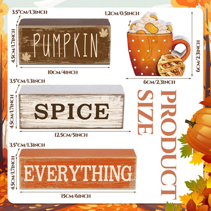 Moucuny 4 Pcs Thanksgiving Decorations for Home Fall Cup Decor Thanksgiving Table Centerpiece Fall Tiered Tray Decor Rustic Wooden Cup Block Sign Gift Farmhouse for Harvest Party Home Kitchen