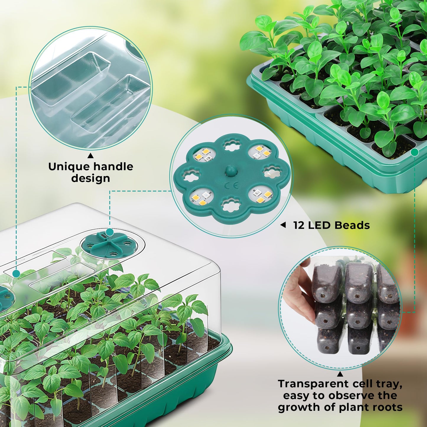 Hanaoyo 96 Cells Seed Starter Tray with Lights, 2 Packs Seed Starter Kit with Humidity Vented Domes and High Lid, Adjustable Brightness Germination Kit for Indoor Greenhouse Seed Starter
