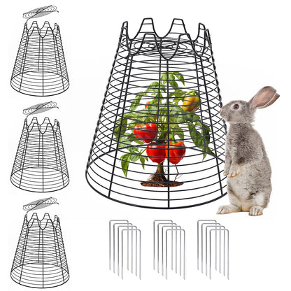Qaobo 4 Pcs 11.6"×11.6" Plant Protectors from Animals, Sturdy Metal Plant Cages for Outdoor Plants, Reusable Wire Garden Cloches, Plant Protector to Keep Squirrels, Rabbits, Birds, Black