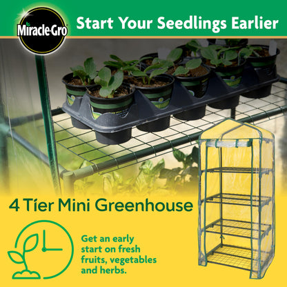 Miracle-Gro 23" x 17" x 57" 4-Tier Indoor/Outdoor Mini Greenhouse Plant Tent, All-Season Compact Plant Growth Accelerator with PVC Cover and Roll-Up Zipper Door, Clear