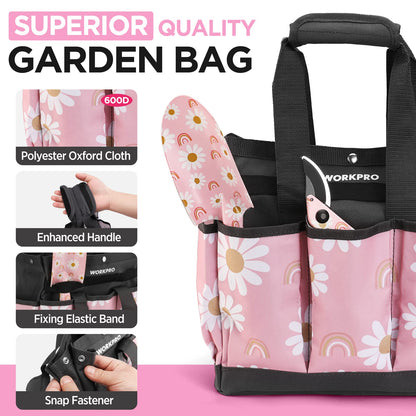 WORKPRO 5PCS Gardening Tools, Aluminum Heavy Duty Garden Tool Set with Bag, Ideal Gardening Gifts for Women-Pink Ribbon