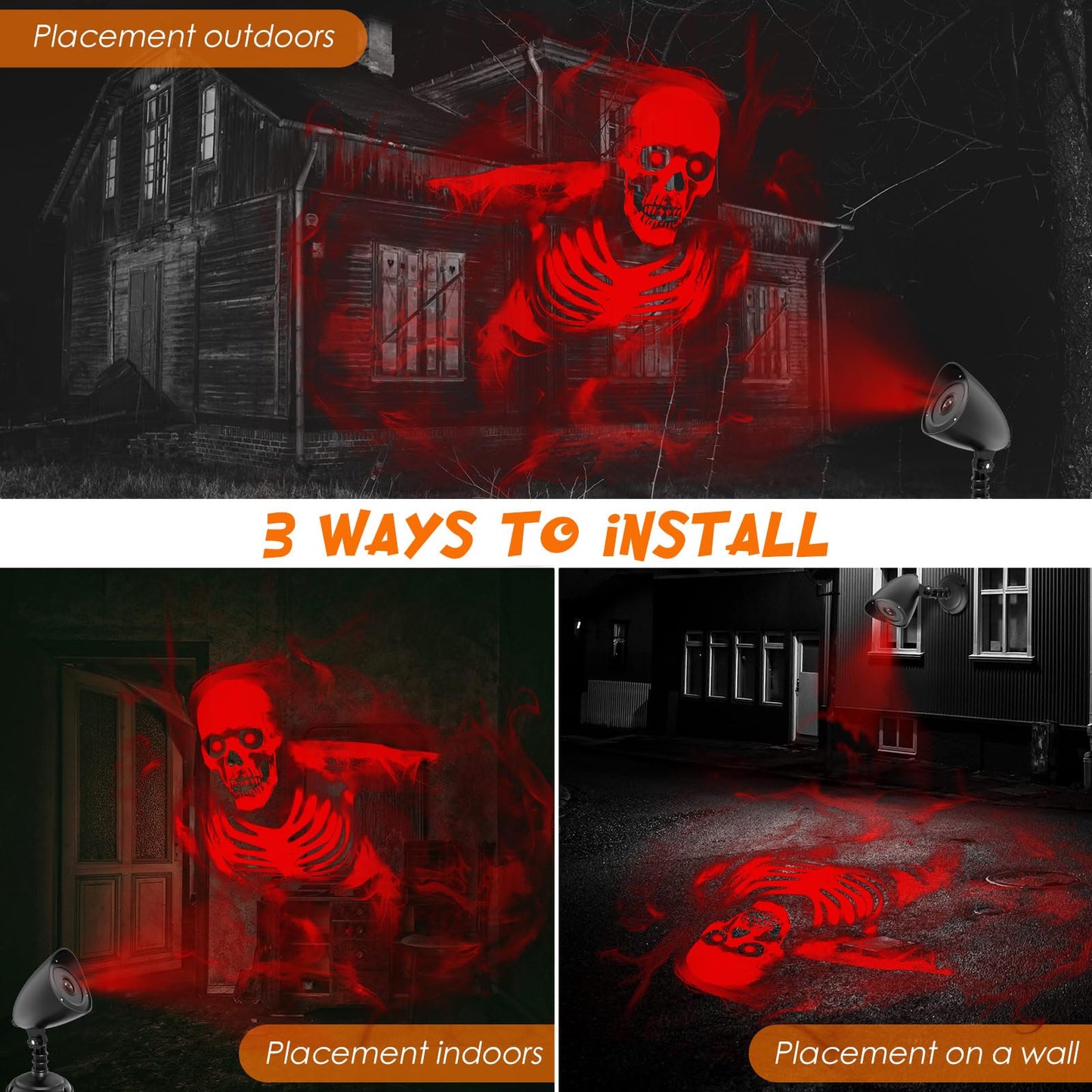 Halloween Decorations Outdoor Halloween Projector, 3D Dynamic LED Red Skull Halloween Decoration, Halloween Window Hologram Lights Projector