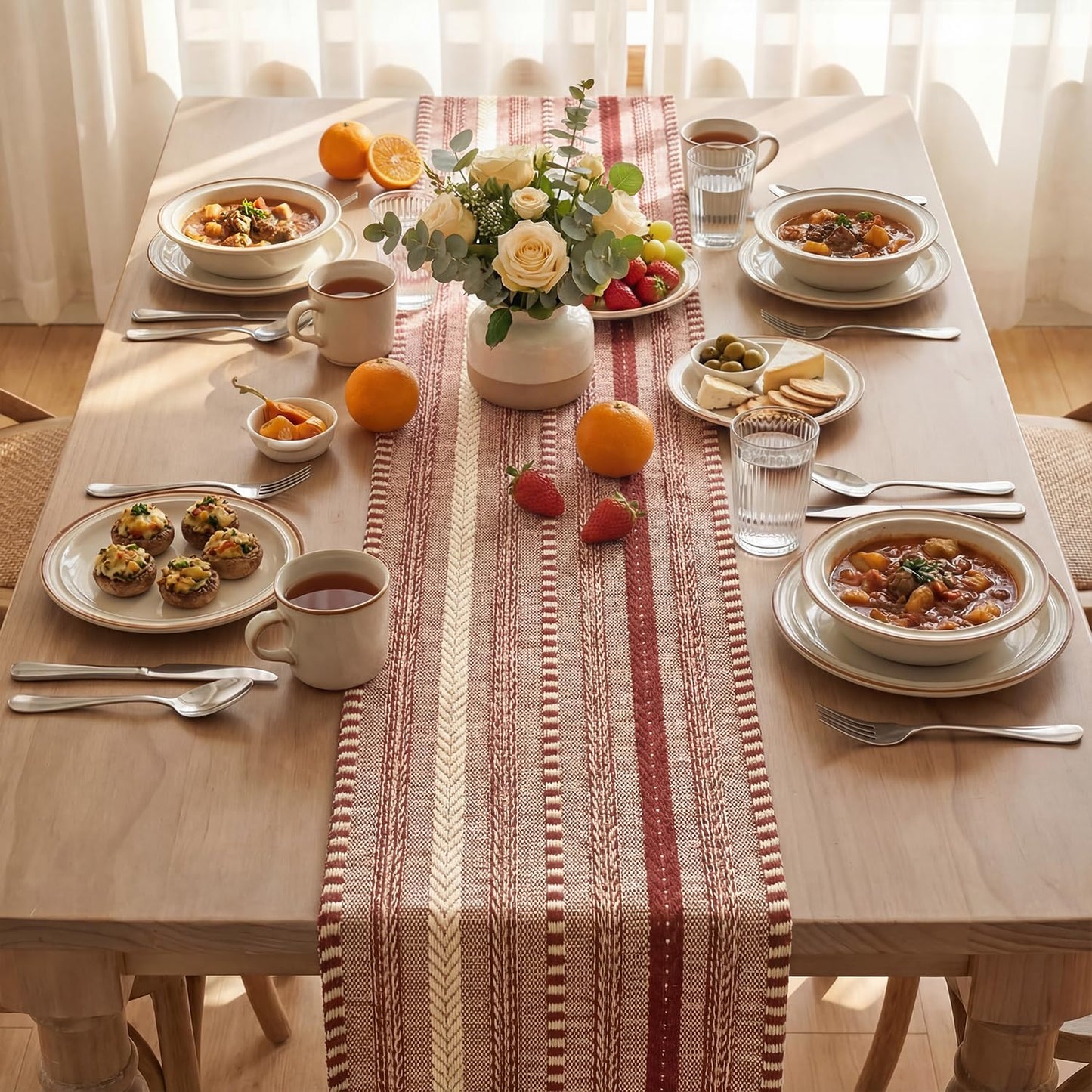 Artoid Mode Red Farmhouse Woven Table Runner, Seasonal Holiday Rustic Kitchen Dining Table Decoration for Home Party Decor 12x72 Inch
